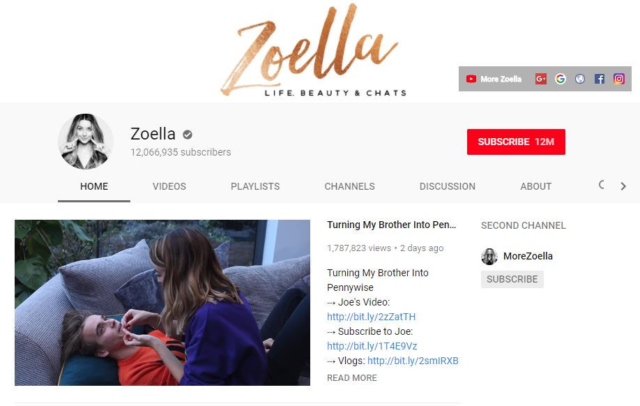 Zoella YouTube screenshot